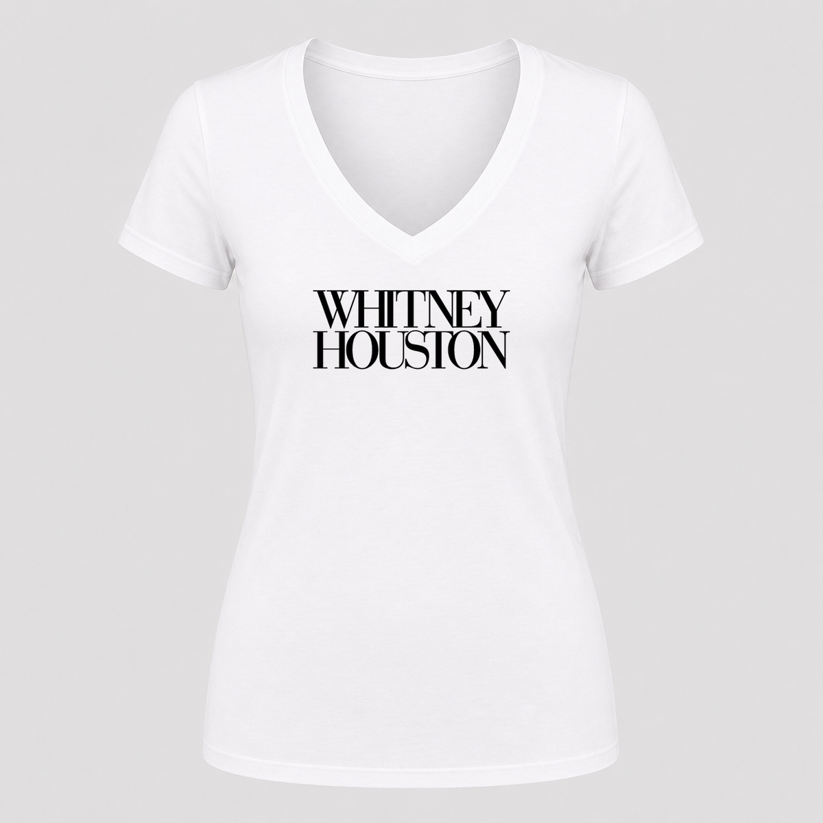 Women's Whitney Houston V Neck T-Shirt in white