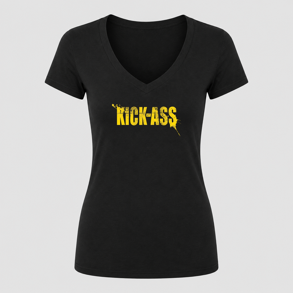Women's Kick-Ass V Neck T-Shirt in black