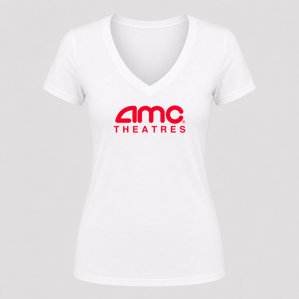 Women's AMC Theatres V Neck T-Shirt in white