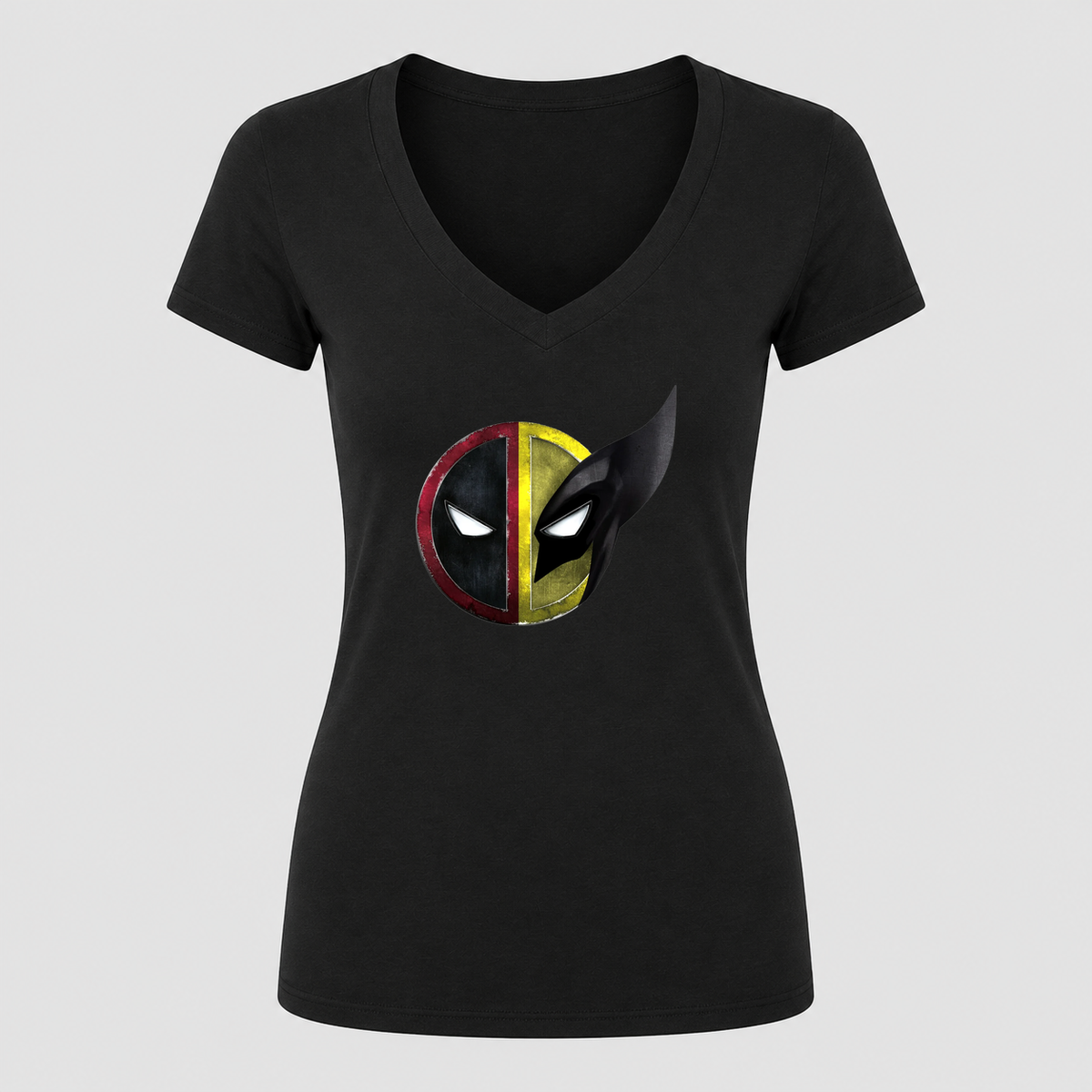 Women's Deadpool & Wolverine V Neck T-Shirt in black