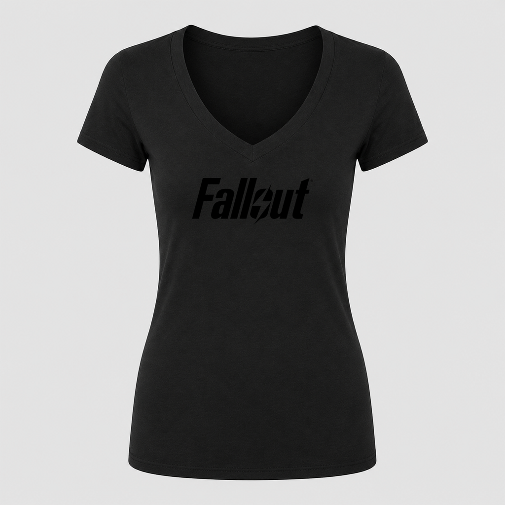 Women's Fallout Black Logo V Neck T-Shirt in black