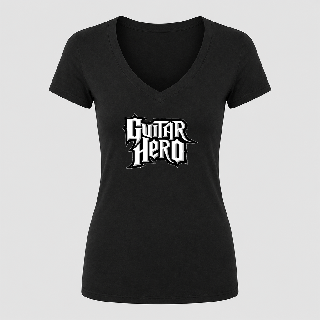 Women's Guitar Hero V Neck T-Shirt in black