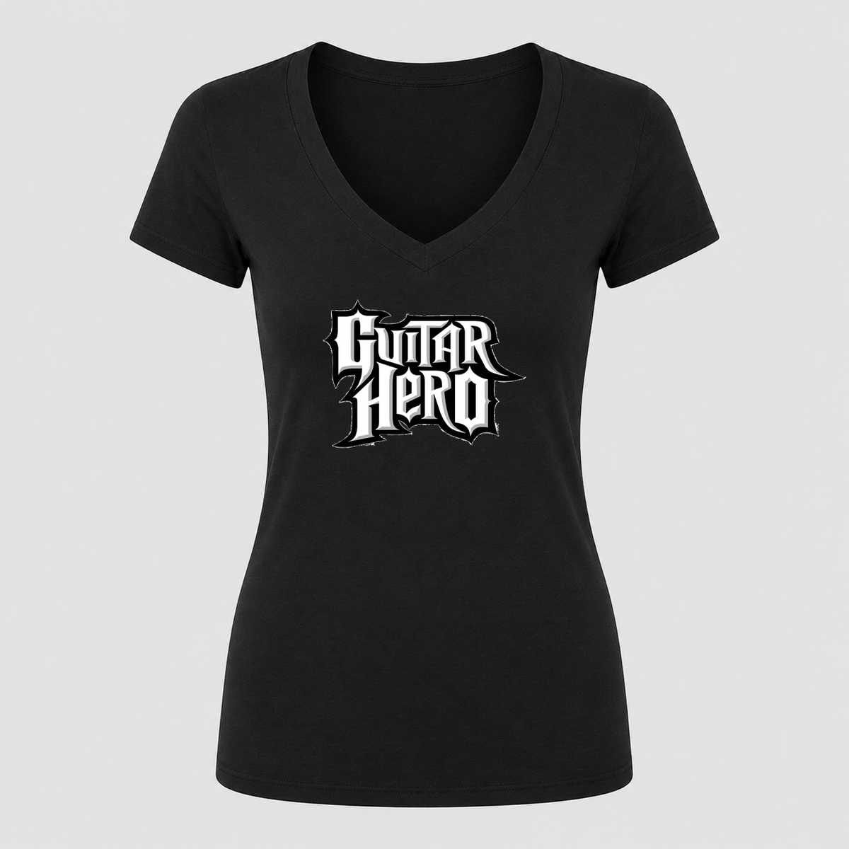 Women's Guitar Hero V Neck T-Shirt in black
