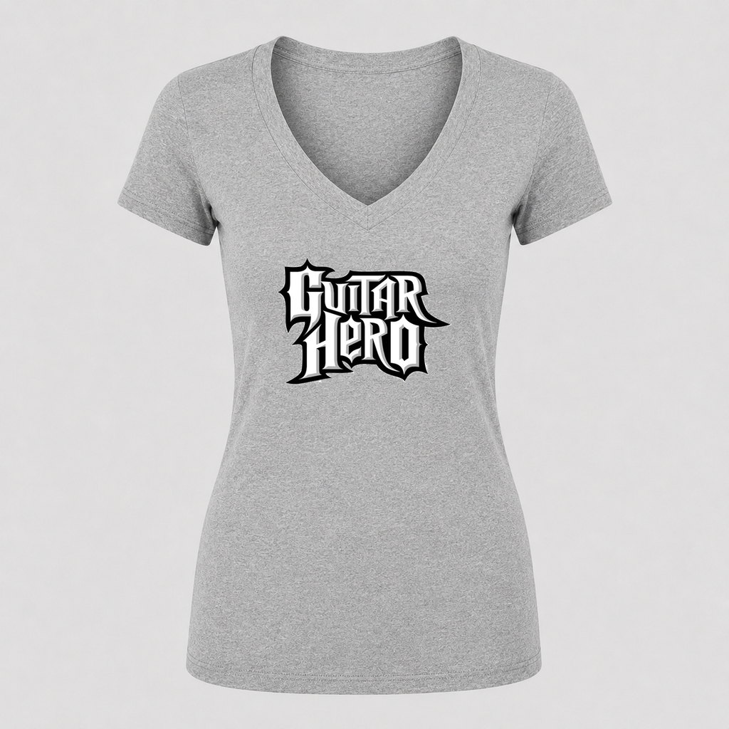 Women's Guitar Hero V Neck T-Shirt in gray