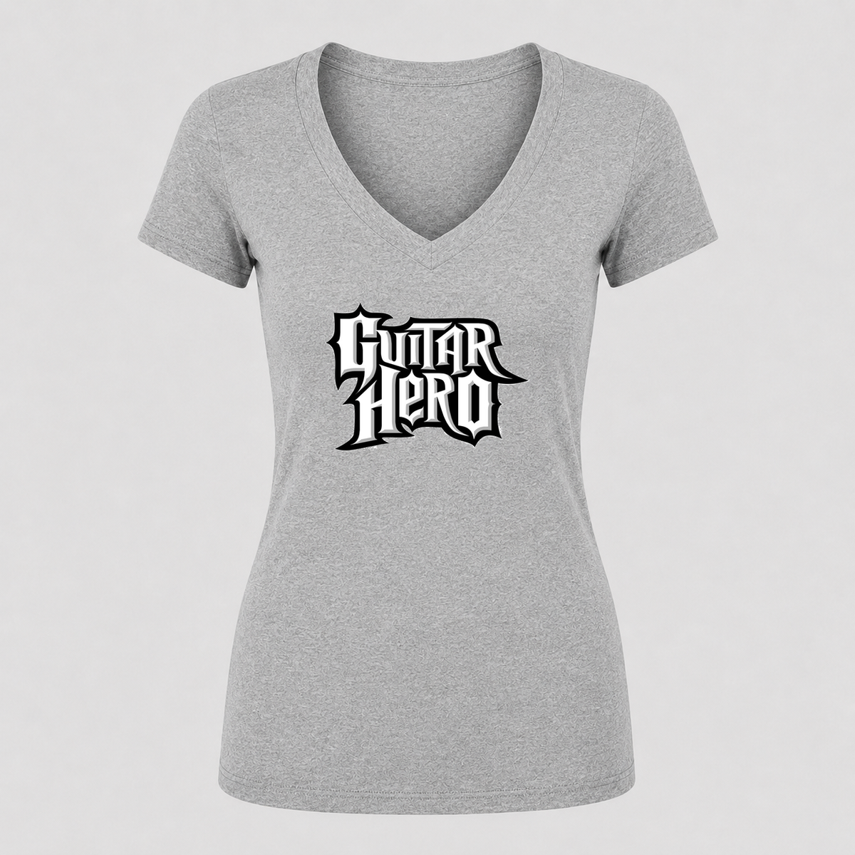 Women's Guitar Hero V Neck T-Shirt in gray