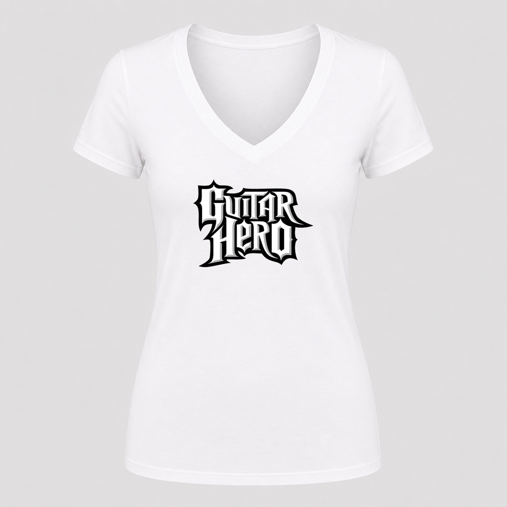 Women's Guitar Hero V Neck T-Shirt in white