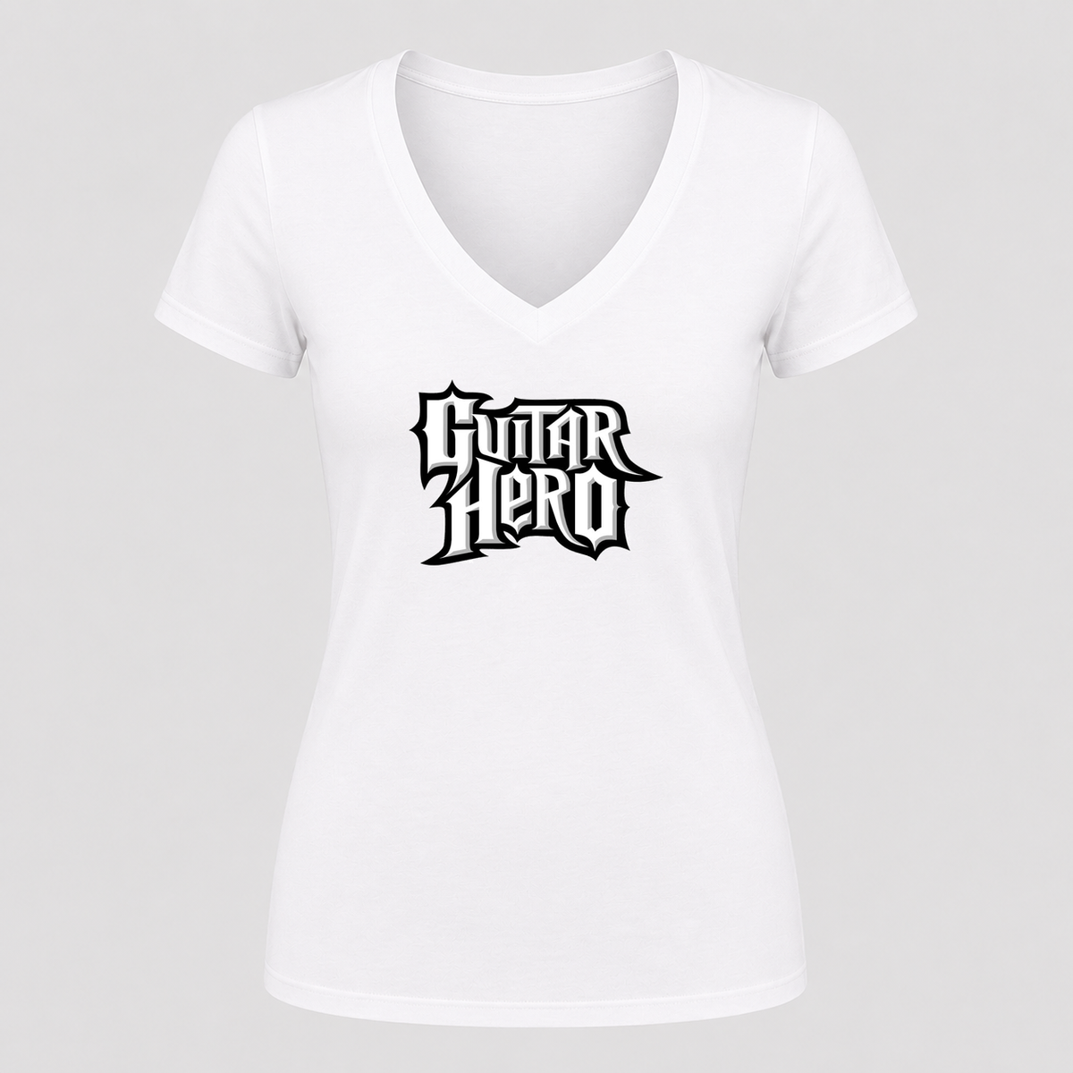 Women's Guitar Hero V Neck T-Shirt in white