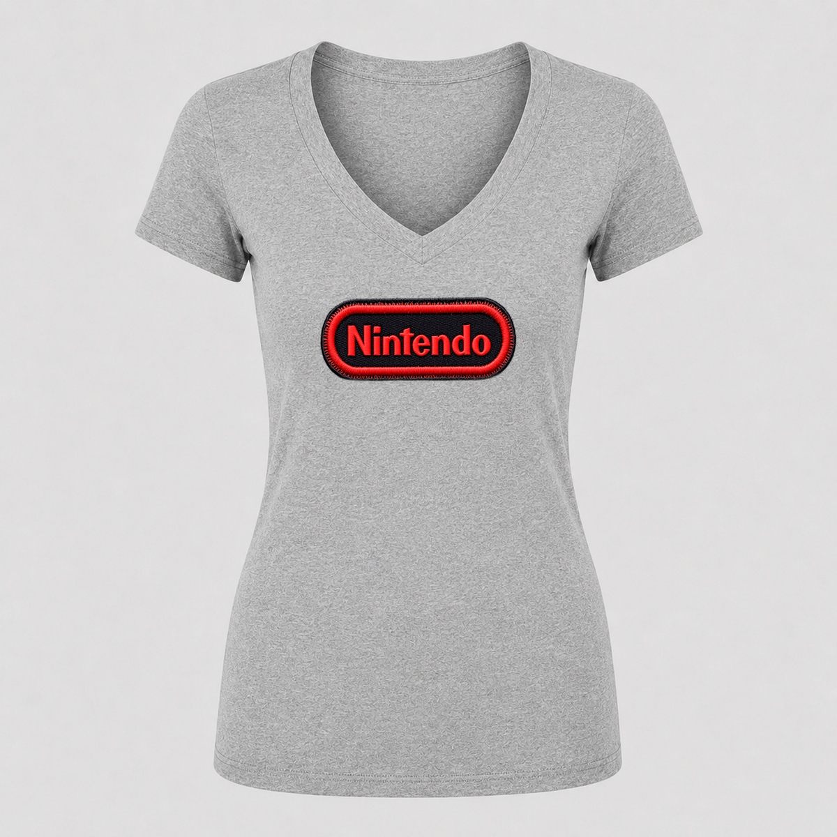 Women's Nintendo V Neck T-Shirt in gray