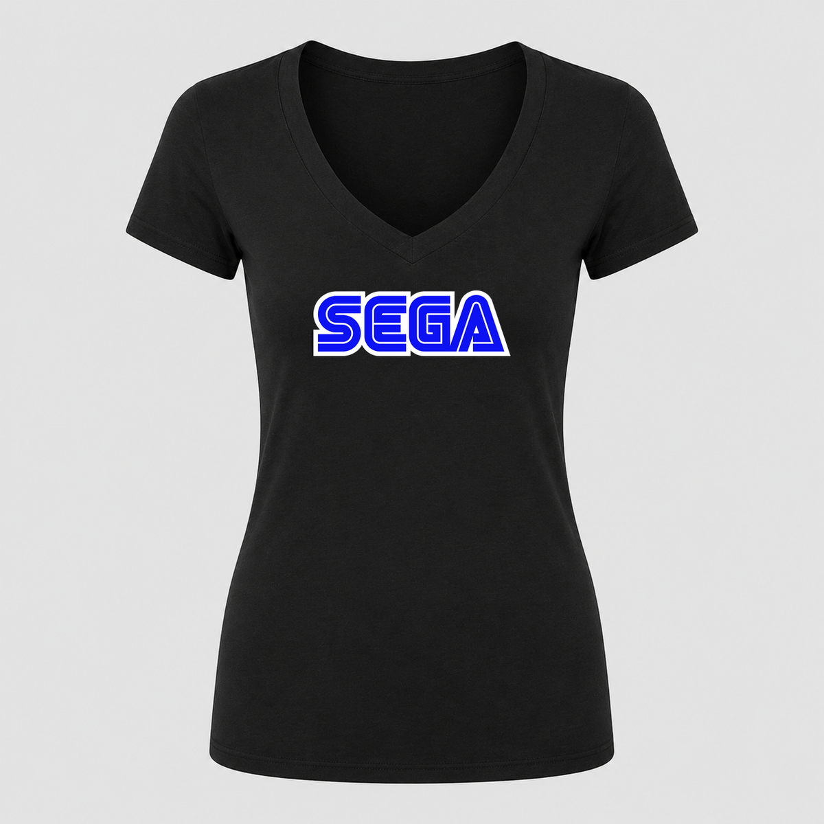 Women's SEGA V Neck T-Shirt in black