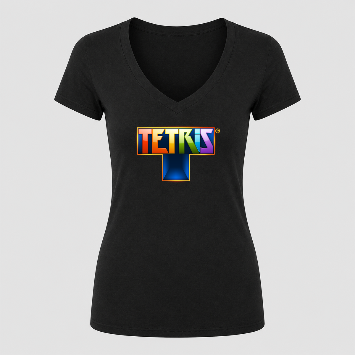 Women's Tetris V Neck T-Shirt in black