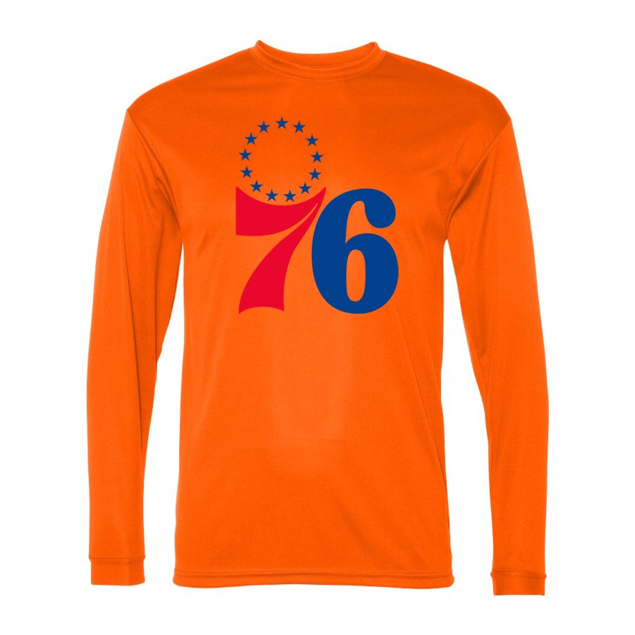 Men's Philadelphia 76ers Polyester Long Sleeve T-Shirt - Safety Orange