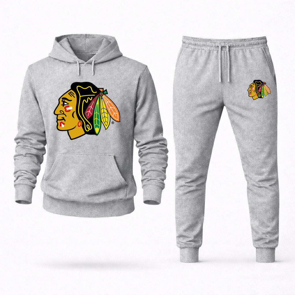 Chicago Blackhawks Hoodie and Joggers Set - Grey