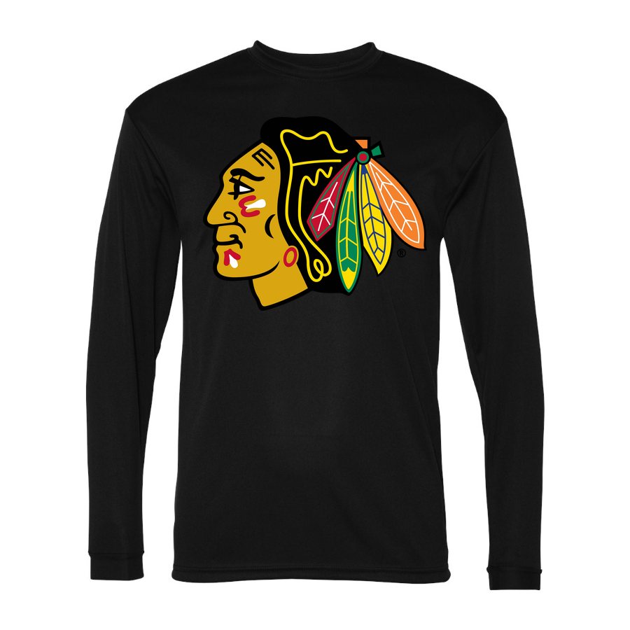 Men's Chicago Blackhawks Polyester Long Sleeve T-Shirt - Black