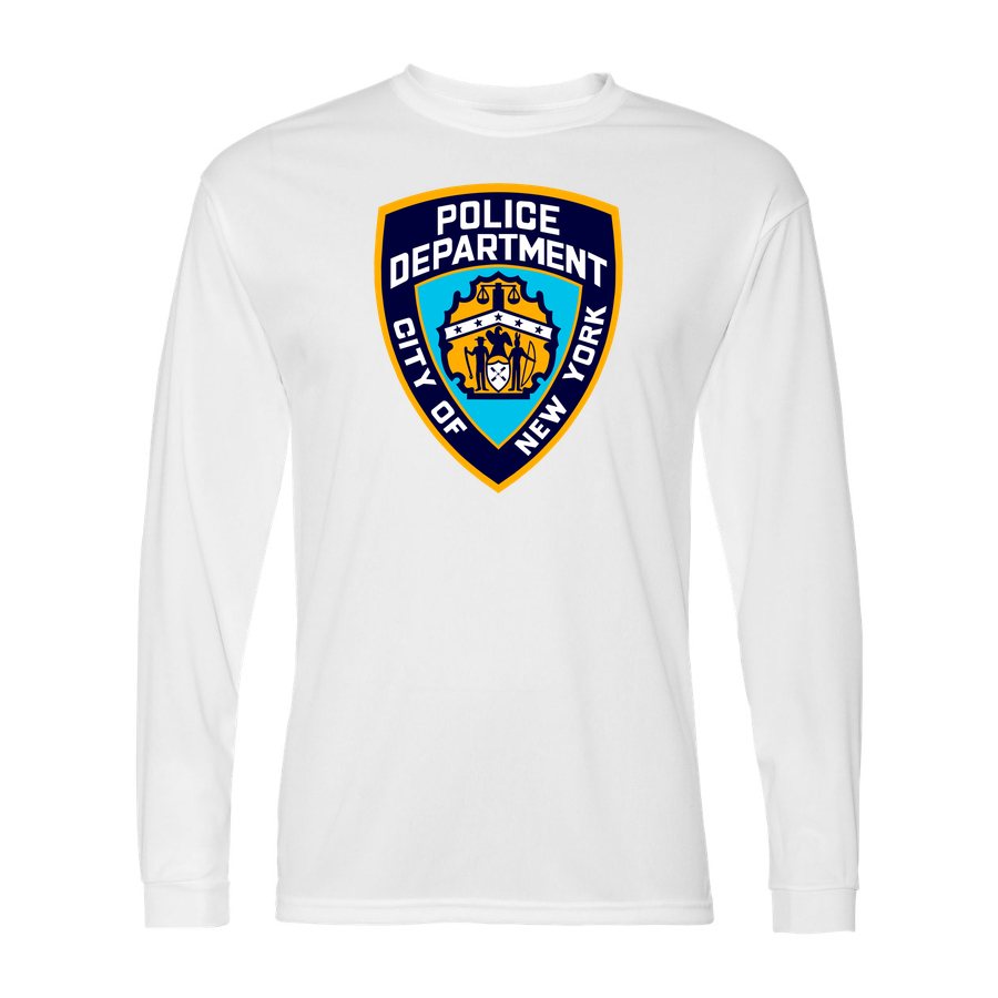 Men's NYPD Polyester Long Sleeve T-Shirt - White