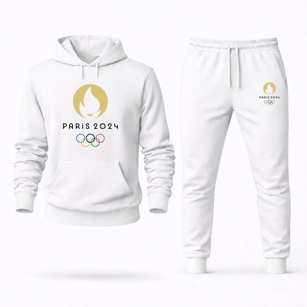Paris 2024 Olympics Black Hoodie and Joggers Set - White