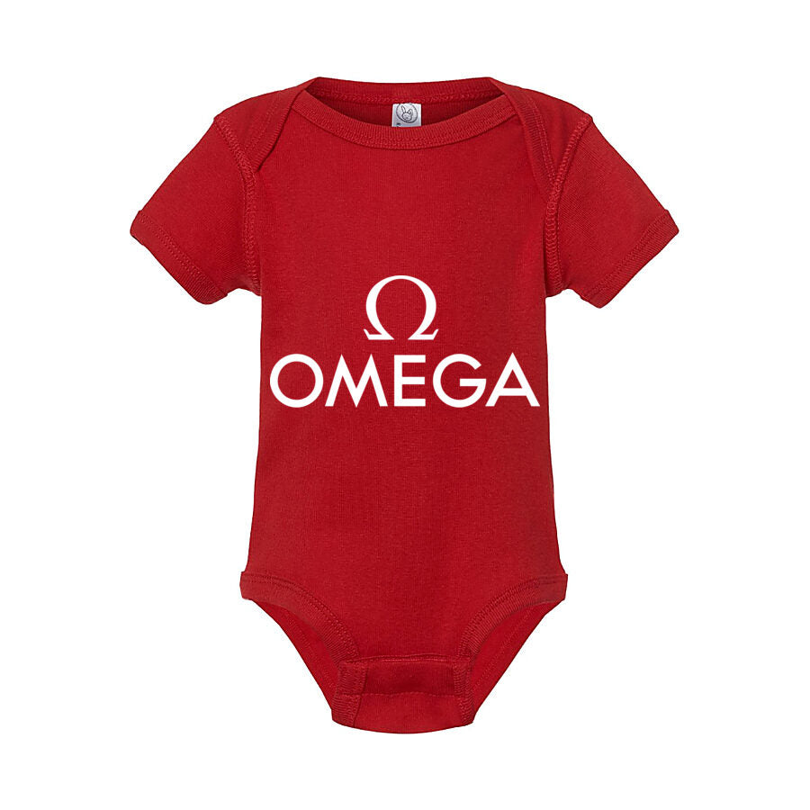 Omega White Logo Baby Romper Onesie - Red
