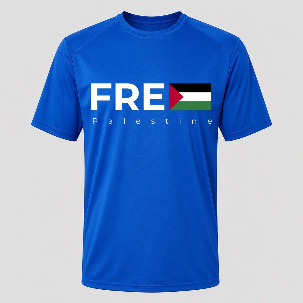 Men's Free Palestine White Performance T-Shirt - Royal Blue