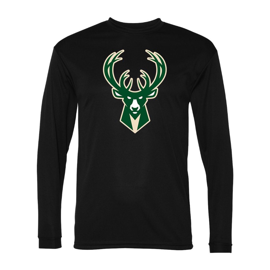 Men's Milwaukee Bucks Polyester Long Sleeve T-Shirt - Black