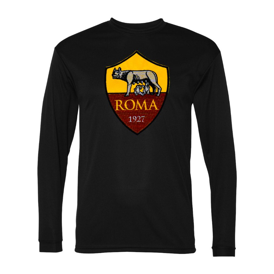 Men's AS Roma FC Polyester Long Sleeve T-Shirt - Black