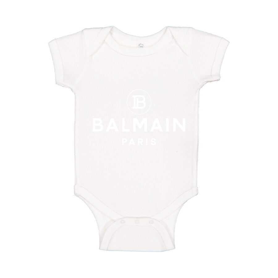 Balmain Paris White Logo Baby Romper Onesie - White