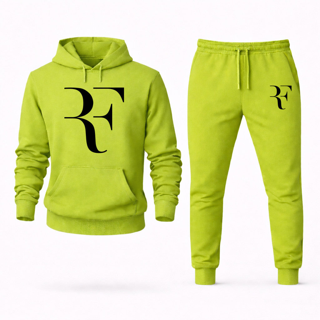 Roger Federer Black Hoodie and Joggers Set - Lime Green
