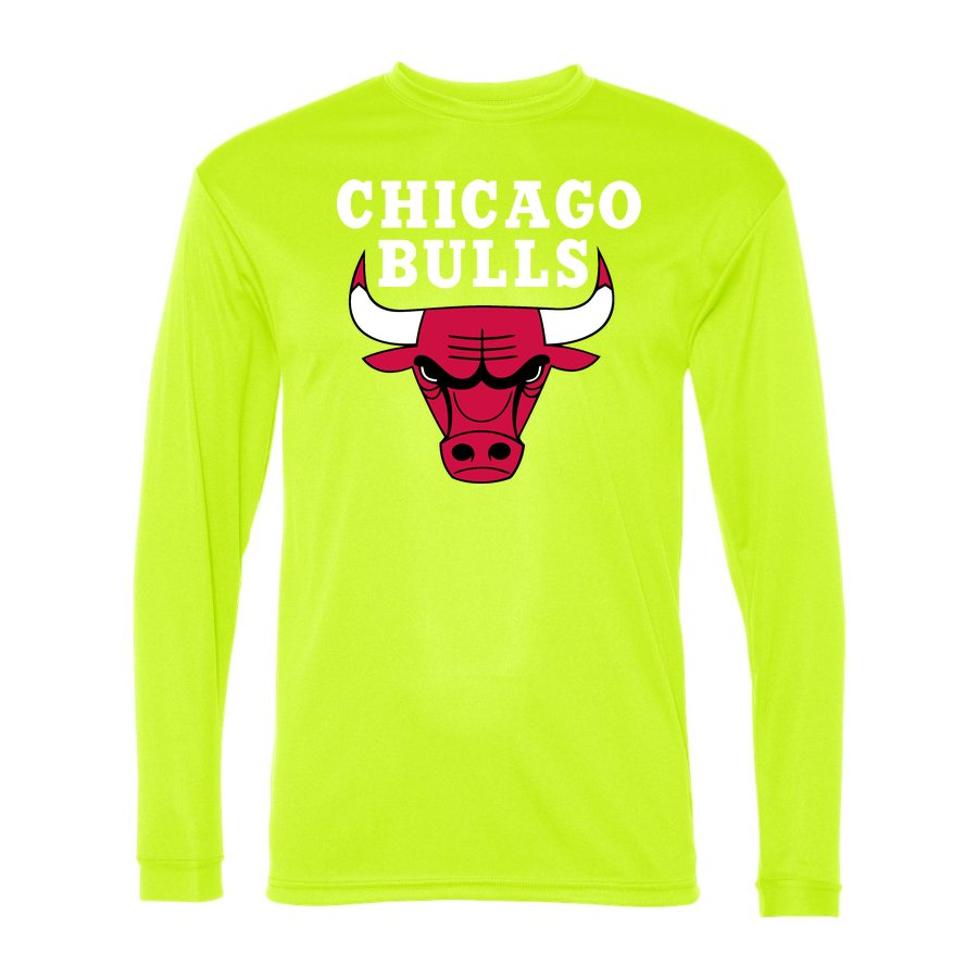 Men's Chicago Bulls White Logo Polyester Long Sleeve T-Shirt - Safety Yellow