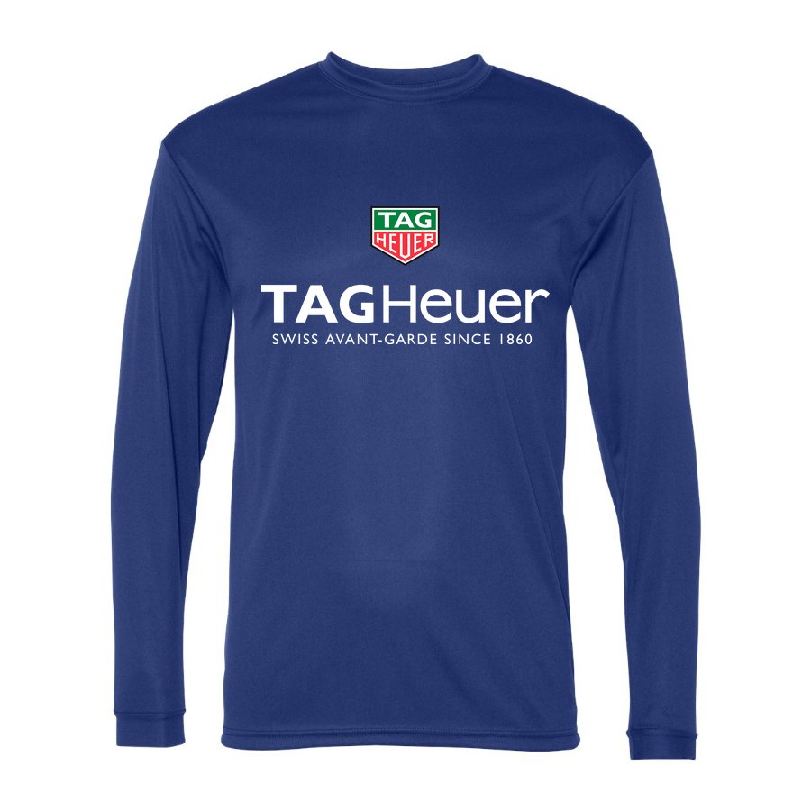 Men's TAG Heuer White Logo Polyester Long Sleeve T-Shirt - Royal Blue