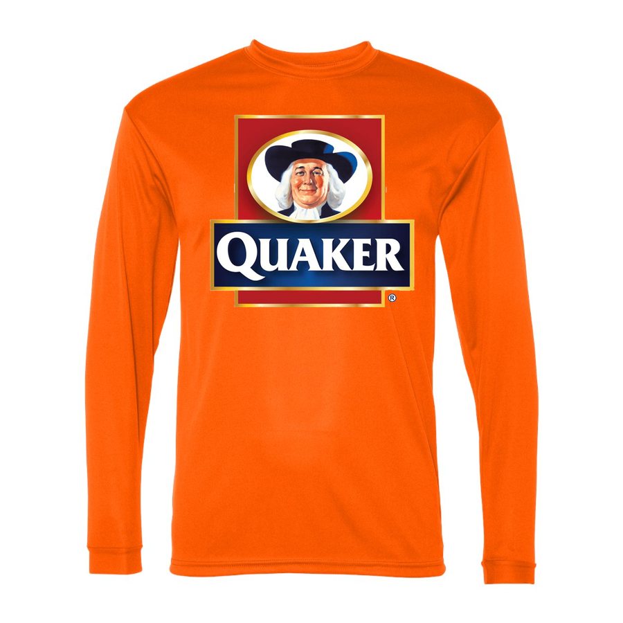 Men's Quaker food Polyester Long Sleeve T-Shirt - Safety Orange