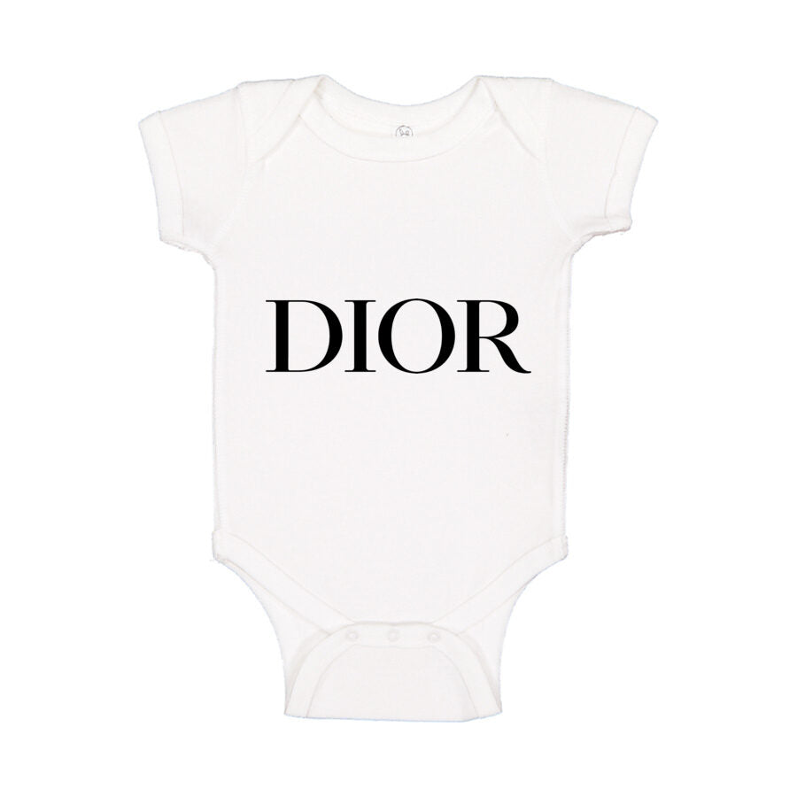 Dior Fashion Black Logo Baby Romper Onesie - White