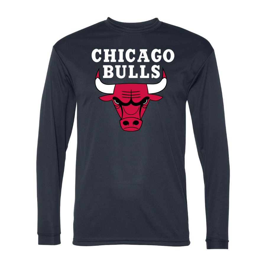 Men's Chicago Bulls White Logo Polyester Long Sleeve T-Shirt - Navy