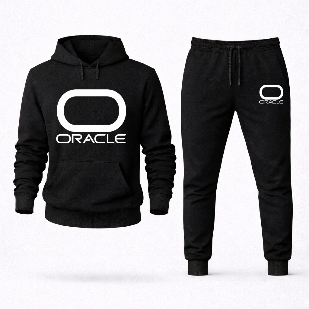 Oracle White Hoodie and Joggers Set - Black