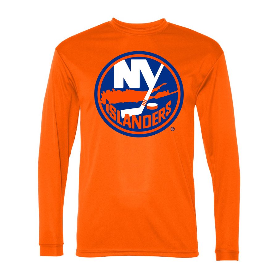 Men's New York Islanders Polyester Long Sleeve T-Shirt - Safety Orange