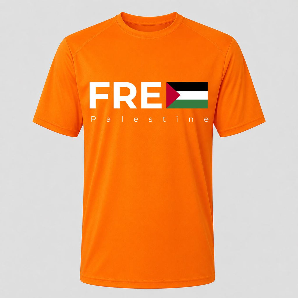 Men's Free Palestine White Performance T-Shirt - Orange