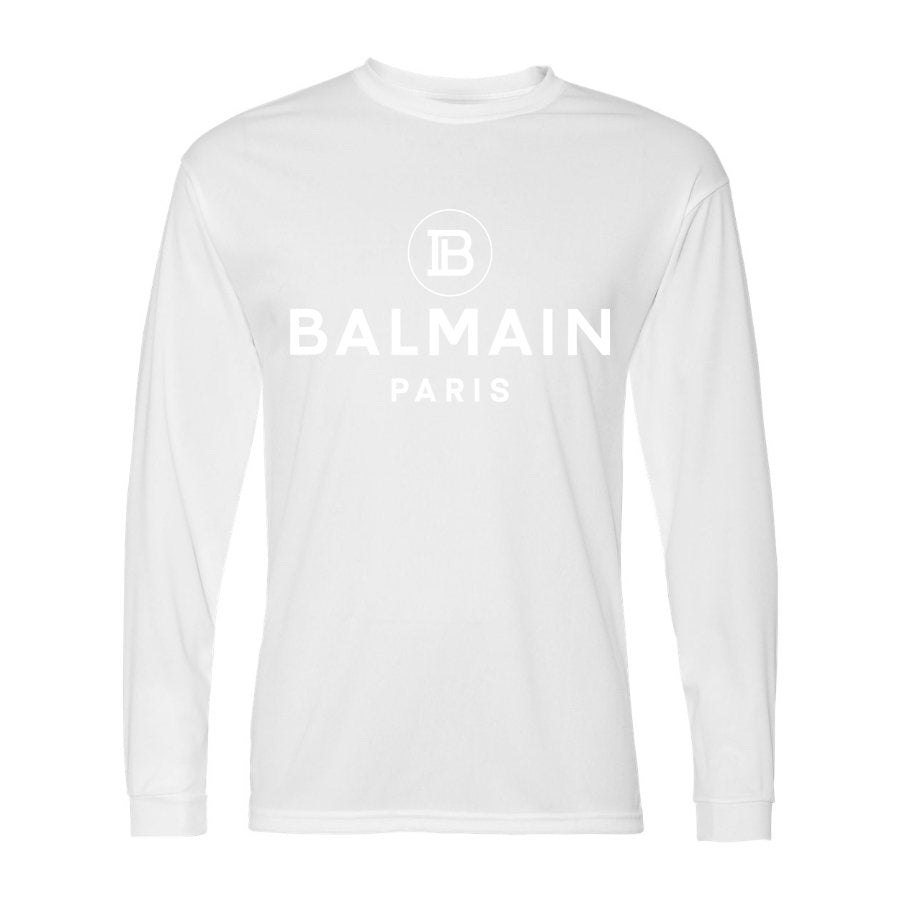 Men's Balmain Paris white Polyester Long Sleeve T-Shirt - White
