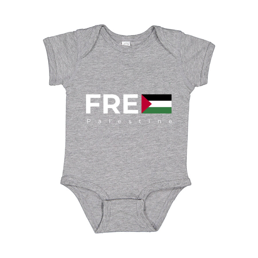 Free Palestine White Logo Baby Romper Onesie - Gray