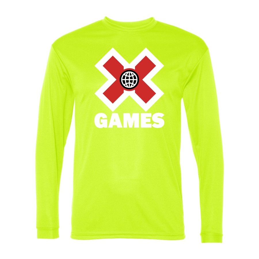 Men's X Games White Logo Polyester Long Sleeve T-Shirt - Safety Yellow