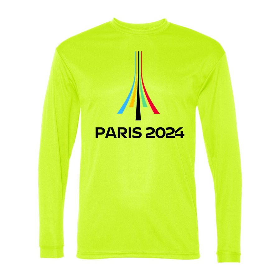 Men's Paris-2024-Olympics-logo-black Polyester Long Sleeve T-Shirt - Safety Yellow