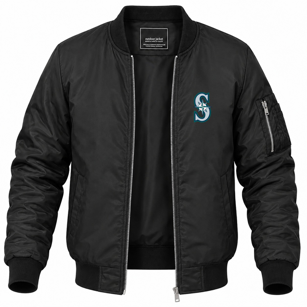 Men's Seattle Mariners Lightweight Bomber Jacket - Black