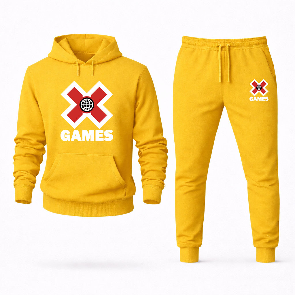 X Games White Hoodie and Joggers Set - Yellow