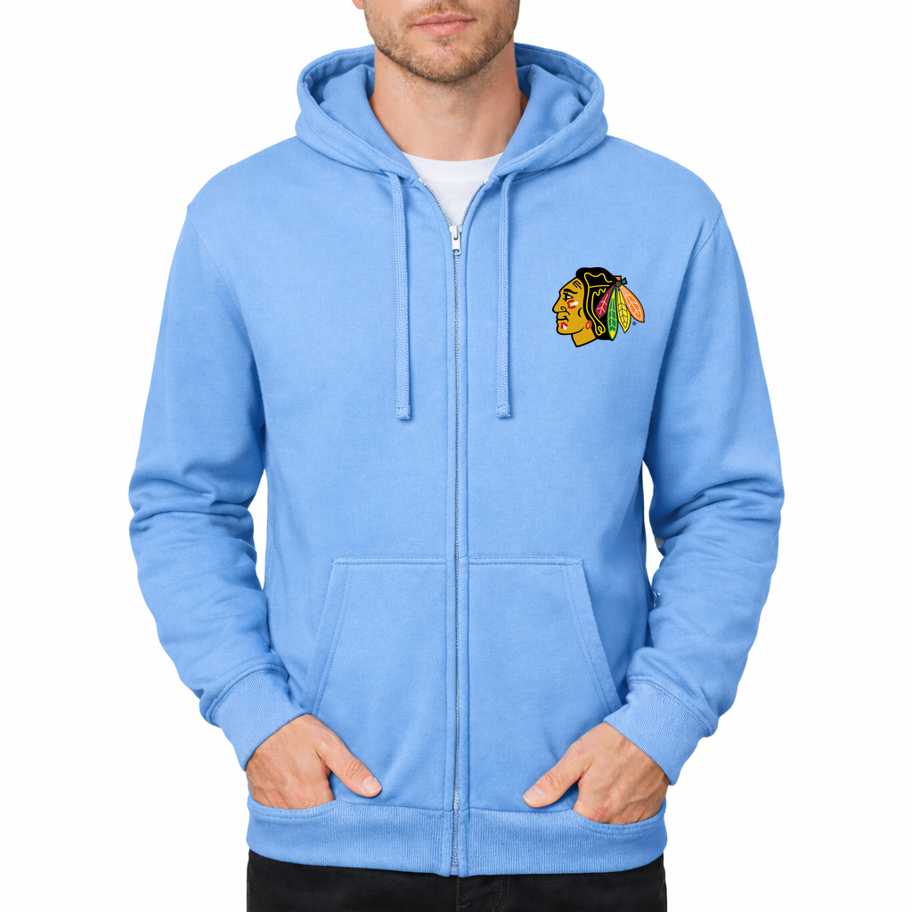 Men's Chicago Blackhawks Zipper Hoodie - Sky Blue