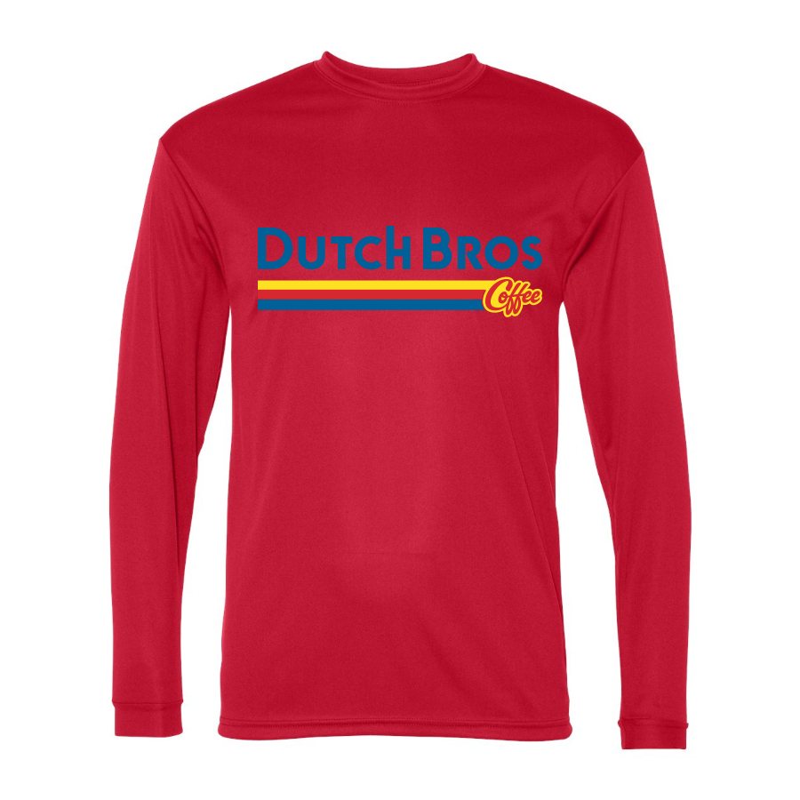 Men's Dutch Bros Coffee Polyester Long Sleeve T-Shirt - Red