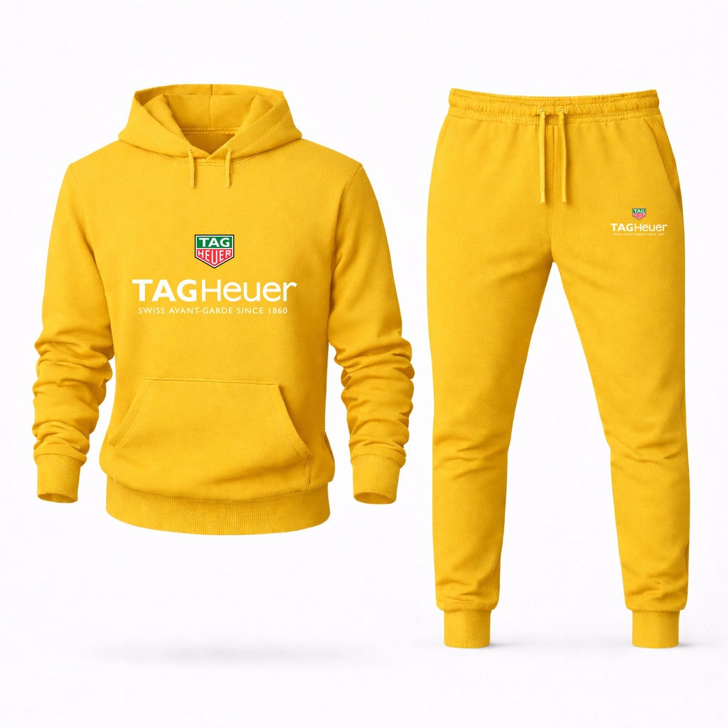 TAG Heuer White Hoodie and Joggers Set - Yellow