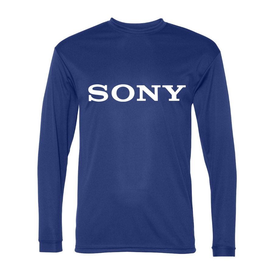 Men's Sony White Logo Polyester Long Sleeve T-Shirt - Royal Blue
