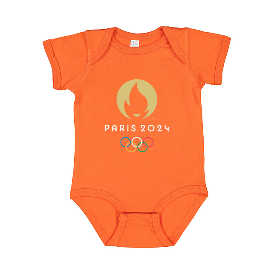 Paris 2024 Olympics White Logo Baby Romper Onesie - Orange