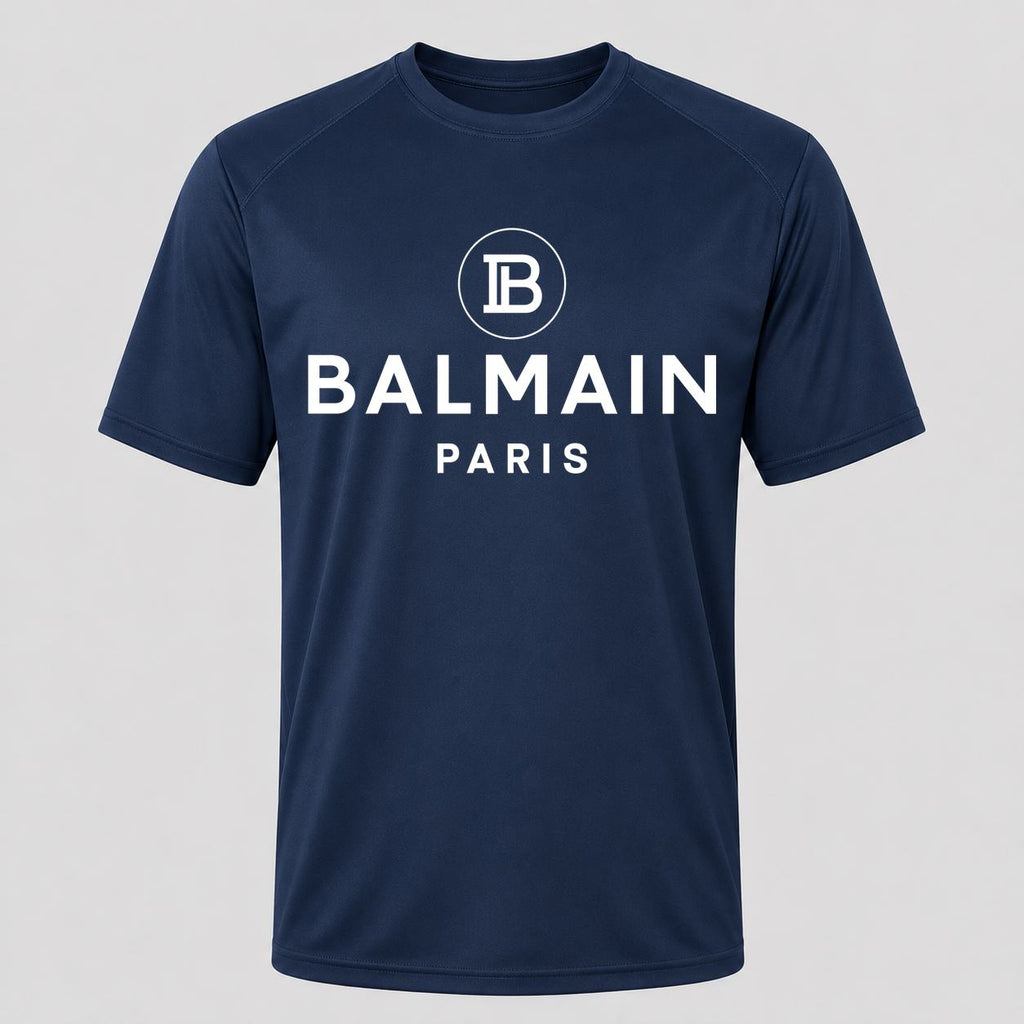 Men's Balmain Paris White Performance T-Shirt - Navy