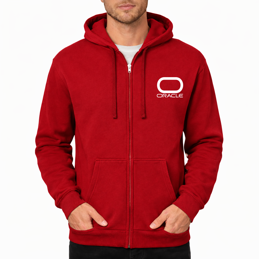 Oracle White Zipper Hoodie - Red