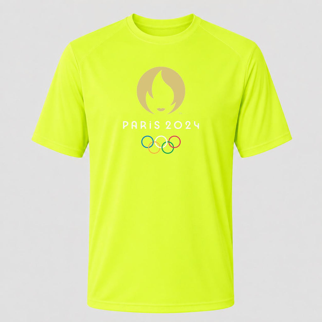 Men's Olympics 2024 Paris White Performance T-Shirt - Safety Green