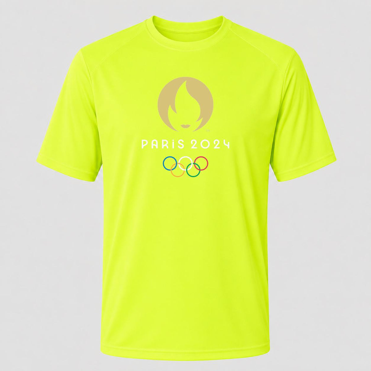 Men's Olympics 2024 Paris White Performance T-Shirt - Safety Green
