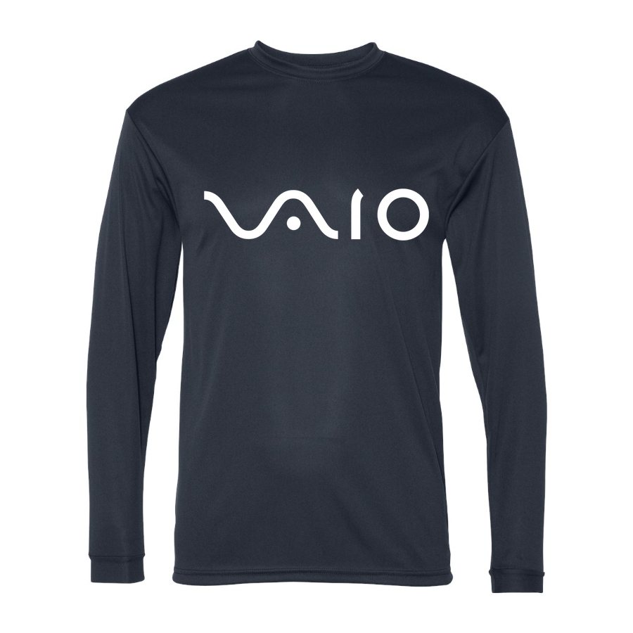 Men's Sony VAIO White Logo Polyester Long Sleeve T-Shirt - Navy