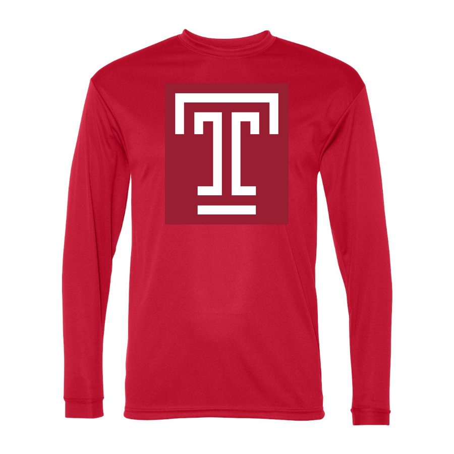 Men's Temple Owls Polyester Long Sleeve T-Shirt - Red